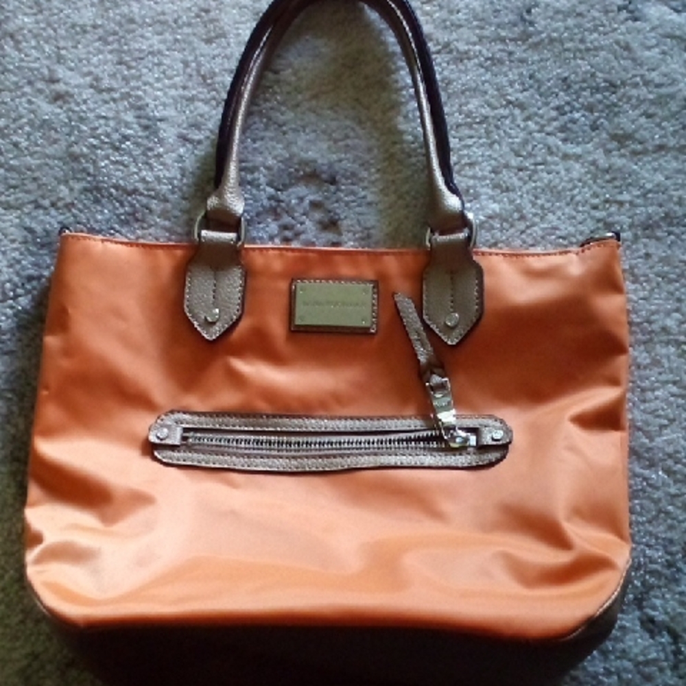 Dana Buchman Orange and Brown Tote with Leather Handles